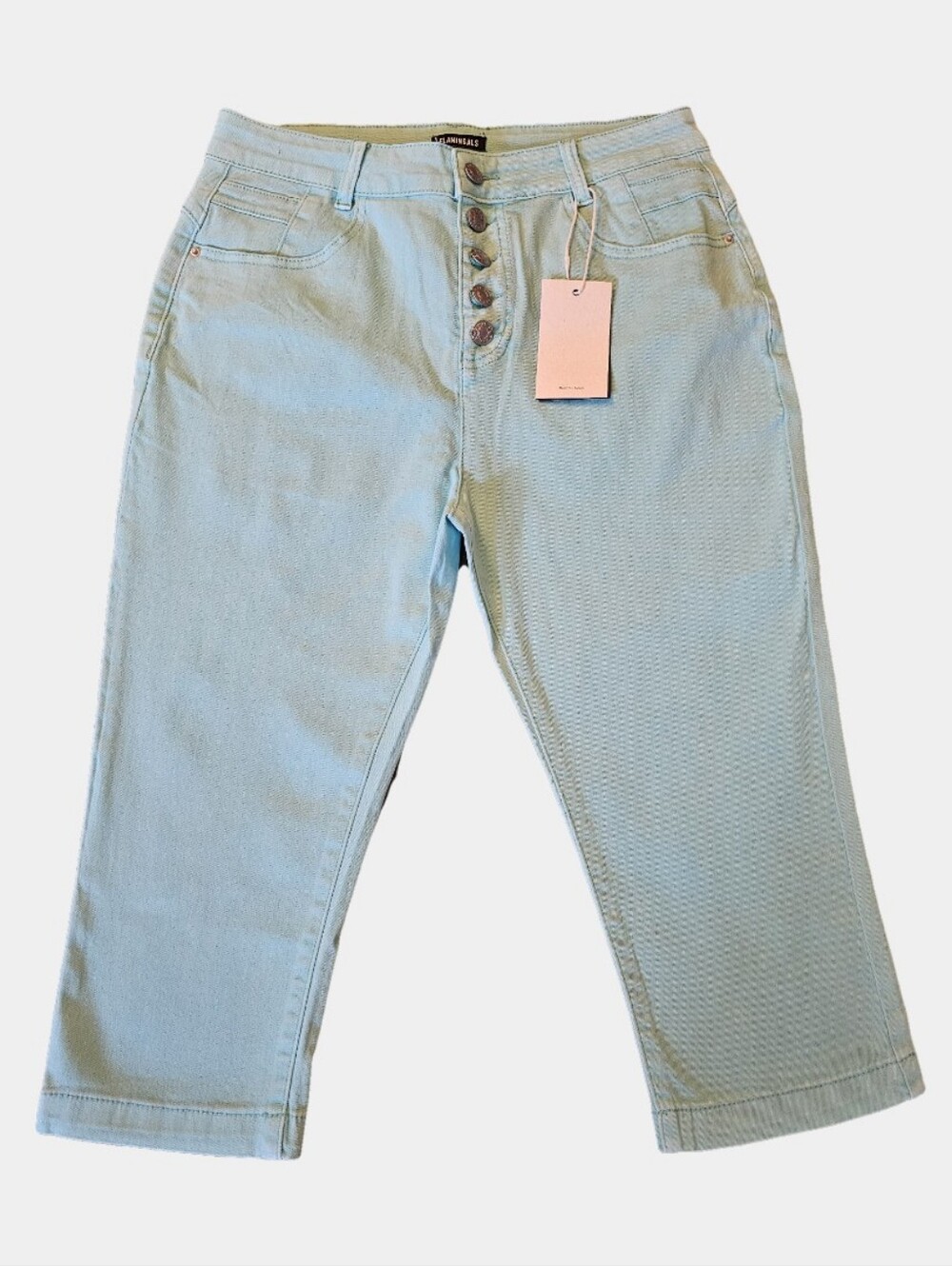 Flamingals High Waist Button Fly Cropped Light Teal Jeans Size M 29/30